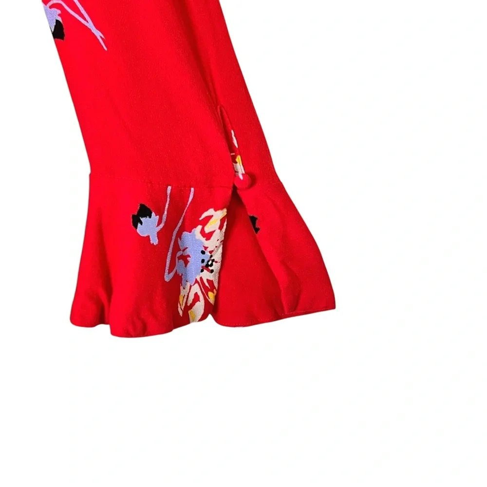 Free People Time On My Side Boho Faux Wrap Mini Dress S Red Floral Flare Sleeve